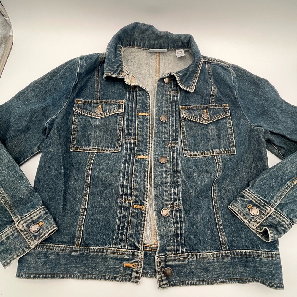 Casual Blue Jean Denim Button up trucker Jacket size Small preppy western moto